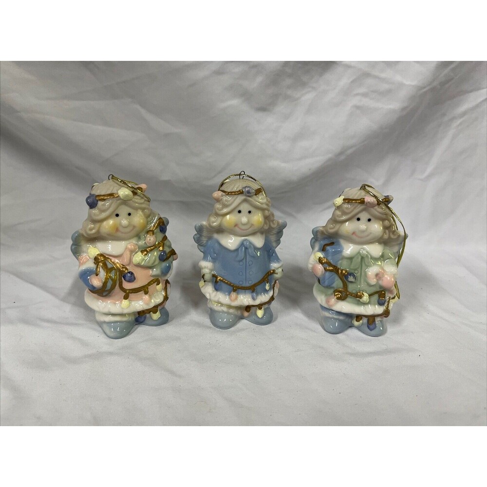 VTG Ceramic Baby Face Angel Christmas Ornament 3.5” Set Of 3 Hard To‎ Find - D10